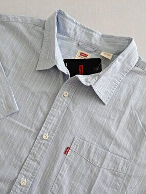 LEVI'S Men's XXL Short Sleeve 1-Pocket Striped Standard Fit Shirt Light Blue NWT